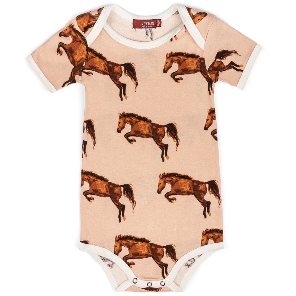 MILKBARN SHORT SLEEVE ONE PIECE Organic Cotton Horse Print